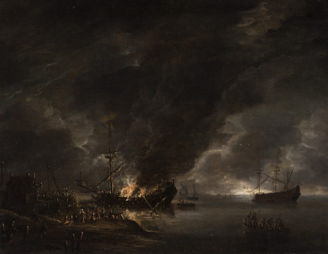 A Ship burning at Night