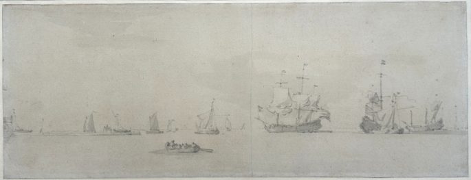 Men of War Anchored  on a Calm Day